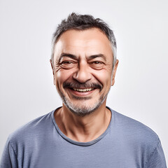 Obraz premium close up portrait of an elegant senior man blue eyed and with grey hair isolated on white background.