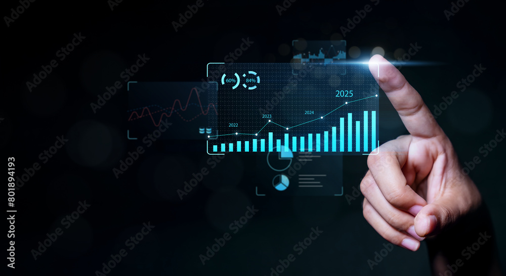 Wall mural business analytics tools charts and graphs with statistics to analyze business potential and forecas