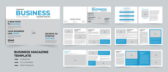 12 Pages Business Magazine template design layout landscape Magazine design