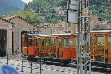Historic train railway from Palma de Mallorca to Soller on Balearic Island named Orange Express...
