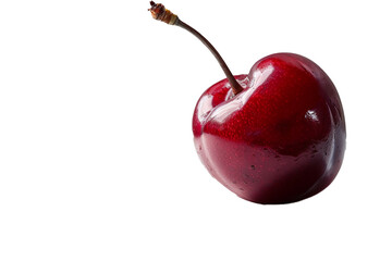 A single, single cherry casting a soft shadow, isolated on transparent background, PNG file. 