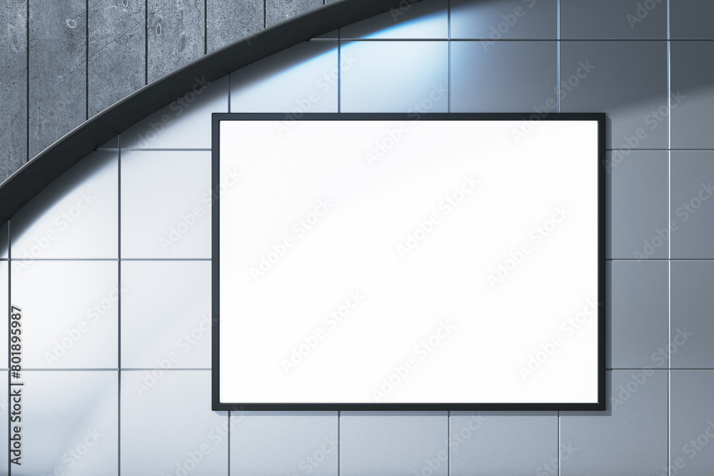 Poster modern underground interior with empty mock up poster on tile wall. 3d rendering.