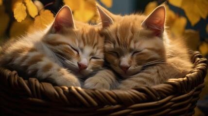 sleeping kittens in a basket