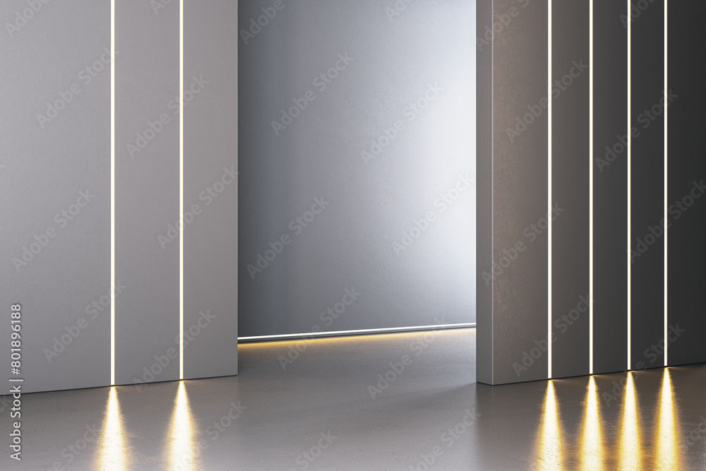 Poster new gray concrete interior with light reflections on floor and mock up place. gallery concept. 3d re