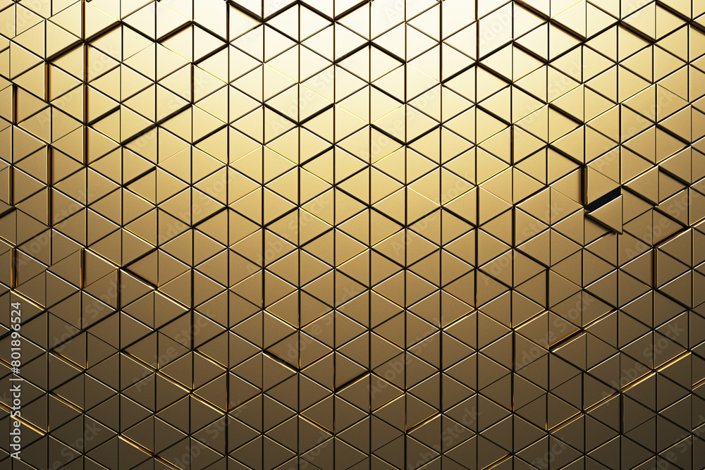 Poster Creative golden triangular background. Landing page concept. 3D Rendering.