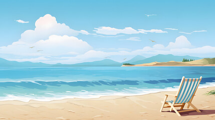 Coastal Calm, Relaxing Seaside Scene in Summer, Realistic Beach Landscape. Vector Background