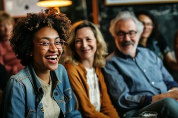 Group of diverse friends having fun together at a coffee shop. Multiethnic group of people sitting together in a cafe. - Powered by Adobe