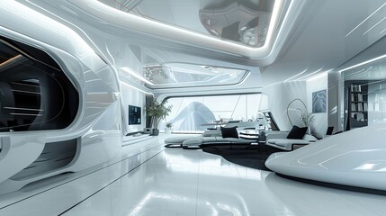Futuristic design featuring sleek surfaces, high-tech gadgets, and innovative materials.