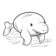 A cute dugong coloring page for kids with crisp lines and a white background