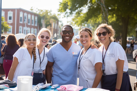 Dental Community Engagement: Image of dental professionals participating in community outreach events and health fairs to promote oral health.