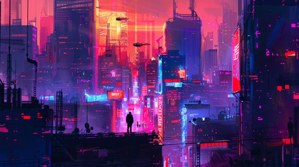 Stunning cyberpunk cityscape with vibrant neon lights