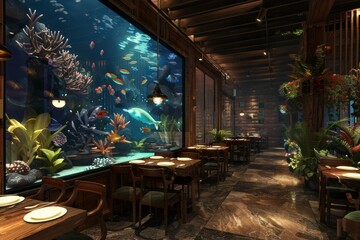 Fototapeta premium ..Delicious seafood dishes served in cozy waterfront ambiance, a perfect dining experience for seafood enthusiasts