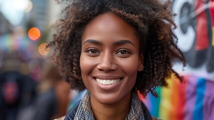 A professional headshot of a young African-American woman. She should be smiling and wearing a casual outfit. The photo should be well-lit and have a neutral background.