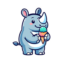 Fototapeta premium cute icon character rhino eating ice cream