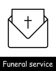 Obraz premium Seth Icon Funeral service. Bible, cross, religion, Christianity, funeral home, letter, envelope, death, grief, sadness, black lines on white background. Burial concept.