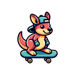 cute icon character kangaroo skateboard