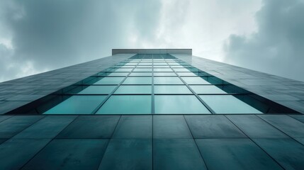 Looking up at a modern skyscraper made of reflective glass and dark stone. AI. - Powered by Adobe