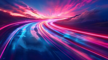 Vibrant Futuristic Pathway of Glowing Curves and Neon Illumination
