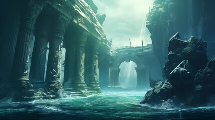 A large mass of ocean water covered the ruined temple.