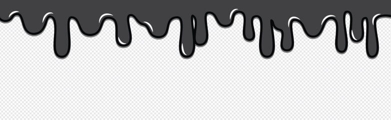 Dripping liquid or paint seamless pattern. Melting chocolate, flowing cream, glaze, yogurt or honey horizontal border. transparent background. vector illustration .EPS 10