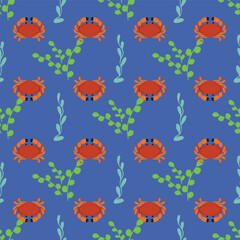 Crab undersea vector pattern design on blue background
