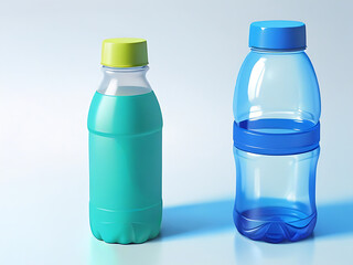 Naklejka premium Different plastic bottles and cups isolated on white, set