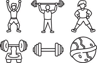 Outline illustration of fitness and sport vector icons for web design