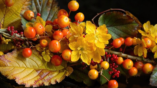 Modern Autumn / Thanksgiving Background with Beautiful Yellow and Orange Flowers.