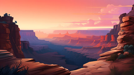 Twilight Tranquility, Canyon Rim Bathed in Soft Evening Glow, Silence Echoing in Depths, Realistic Canyon Landscape. Vector Background