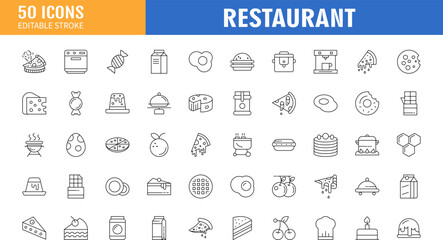 Restaurant icon set. Restaurant business and food delivery icon concept, containing server, meal, cooking, menu, restaurant, food delivery, fast food and dinner icons.