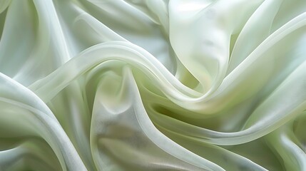 Minimalist Silk Fabric with Light Green Flowing Design on Clean Background