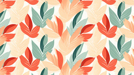 A seamless pattern with abstract leaves in a trendy, minimalist style. Warm colors.