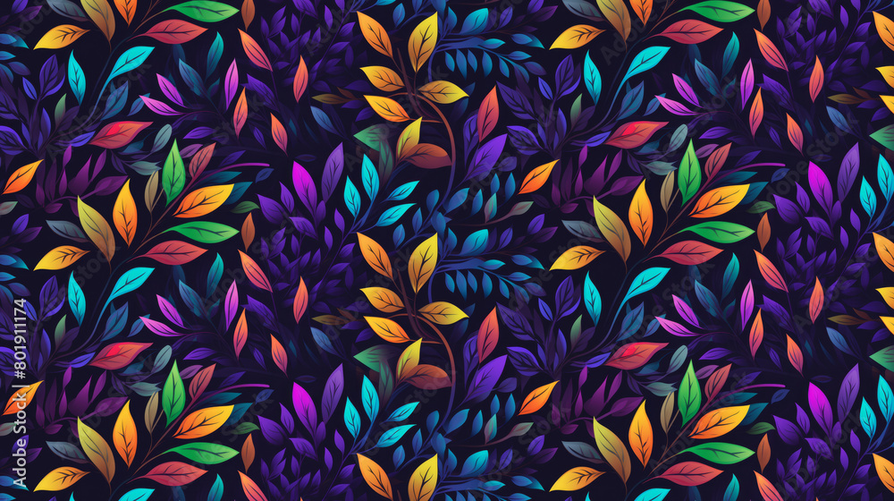 Wall mural vibrant colorful leaves on a dark background