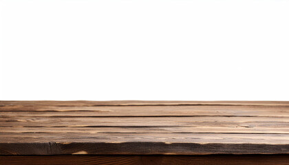 old wooden table isolated on white background. dark tabletop with natural pattern