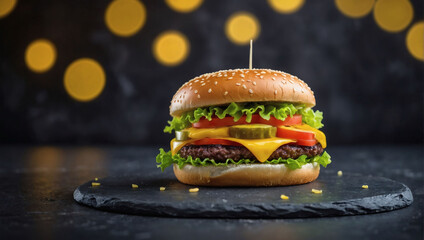 Whimsical Hamburger Design on a Slate Background.