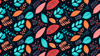 Naklejka premium Colorful leaves and berries seamless pattern.