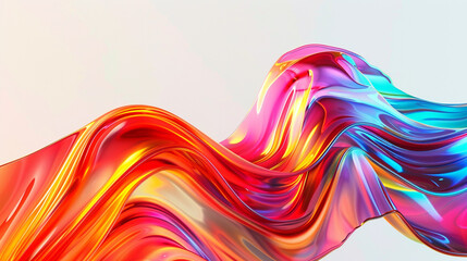 Against a backdrop of pure white, a wavy neon multicolor with a touch of red abstract glass background offers a dynamic and visually engaging composition over white background