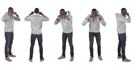 line of a group of a  man covering her ears from noise on white background