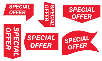 Set of special offer labels in red. Set of special offer labels and banners Vector special offer labels set, Set of vector stickers and ribbons.  isolated on white background. Vector illustration. EPS