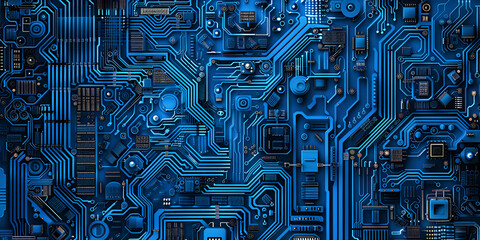 blue circuit board closeup of the computer motherboard 
computer and electronics modern background.