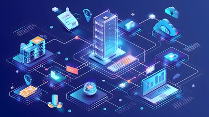 Isometric Digital Workspace - Modern Web Hosting Tasks Visualization