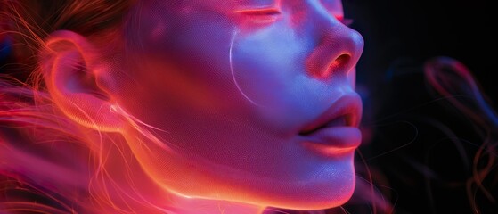 The Girl's Face In Bright Fluorescent Lighting.   Generative AI