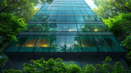 Architectural Contrast: Modern Building and Sunlit Leaves