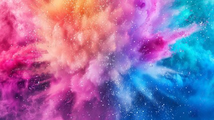 Explosion of color powder at a festival, vibrant and joyous, perfect for cultural festival promotions or color run event advertisements