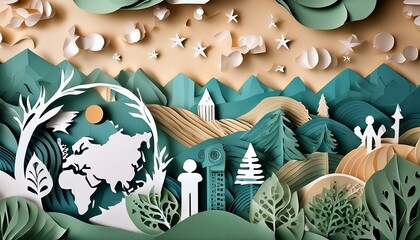 Fototapeta premium Earth's Calligraphy: Paper-Cut Symbols for Environmental Awareness