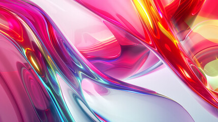 The interplay of neon multicolor with a touch of red creates an enchanting spectacle on the wavy abstract glass background