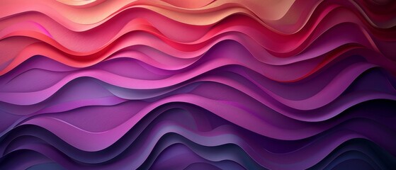 Vibrant abstract illustration featuring wavy paper cuts in shades of purple, magenta, and fuchsia, with a smooth gradient texture,