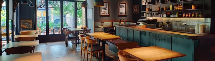 Fototapeta premium Coffee shop with a no smoking area, cozy and inviting, perfect for promoting smokefree dining experiences or cafe advertisements
