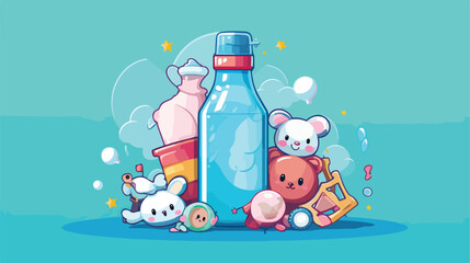 Funny composition with bottle of milk toy