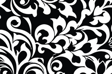 Black and white Abstract Floral Pattern. Floral texture. Elegant seamless pattern. Vintage style. Black and white flower pattern.